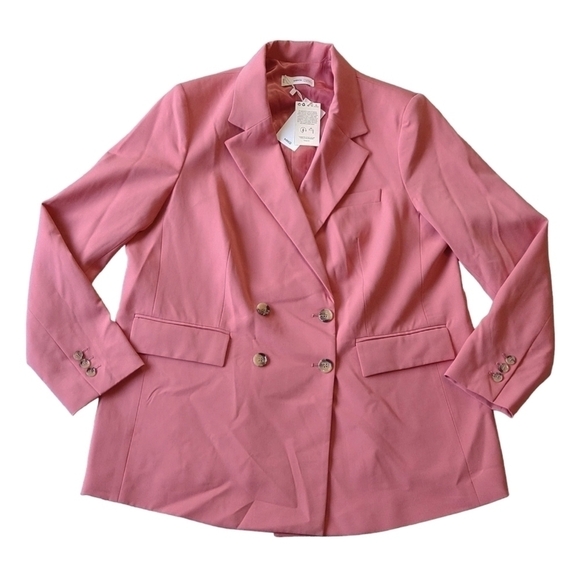 Mango NWT Greta Pink Peach Double Breasted Blazer Career Professional Vibrant - Picture 2 of 10